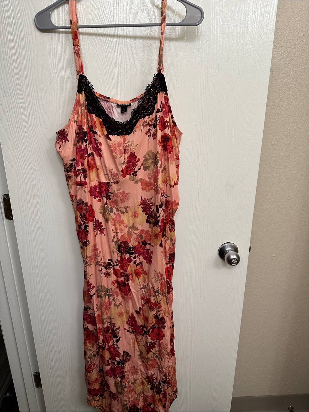 Torrid Floral Peach Lace-Trim Slip Dress Size: 2